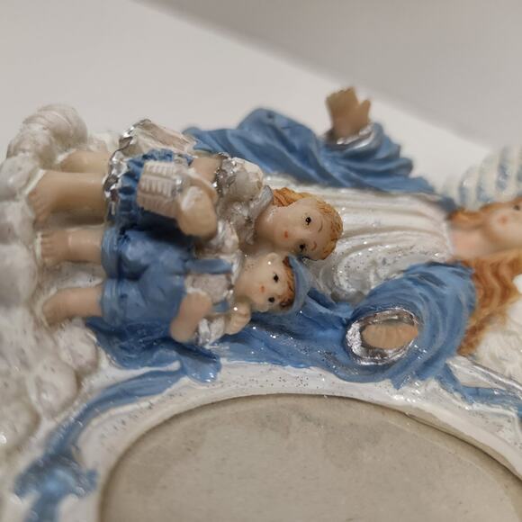 Christmas Décor Ceramic Blue & White Angel w/ Children Small Oval Photo Frame - Picture 6 of 9